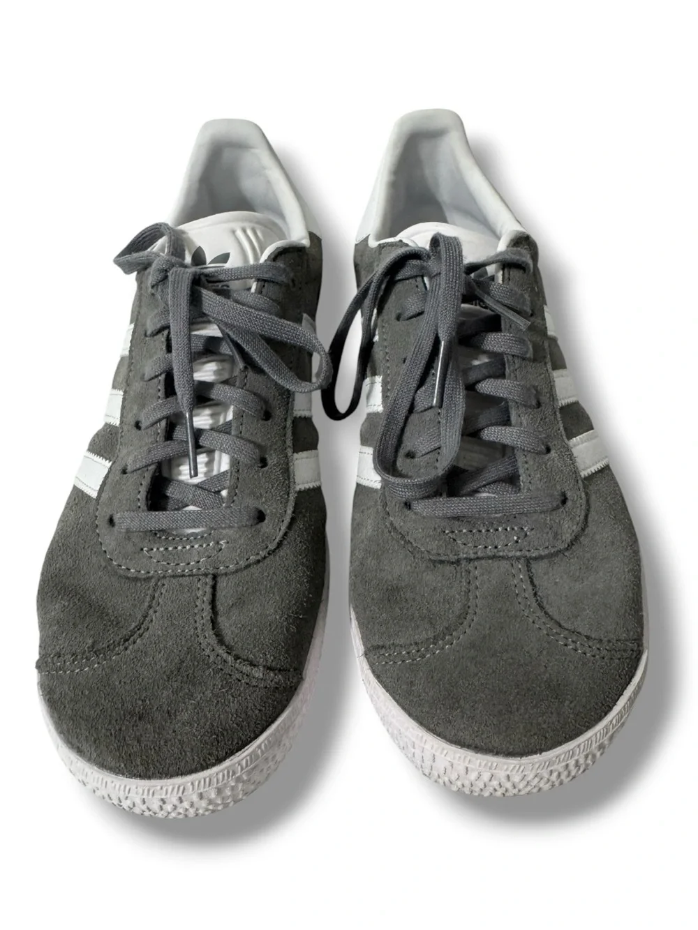 Adidas Gazelle Junior Boys Size 6 Dark Grey Suede White Stripes Retro Sneakers